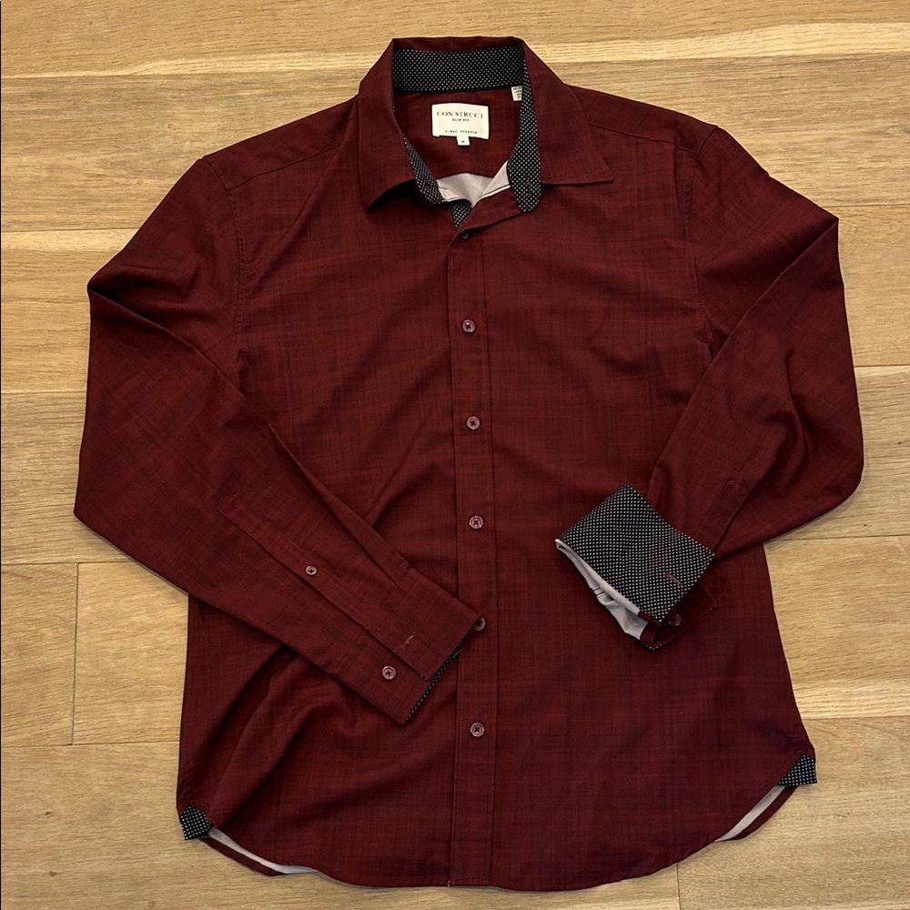 Men's Deep Red Casual Button Down Shirt